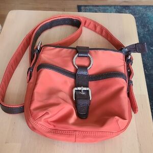 Talbots Vibrant Orange Crossbody Bag with Dark Brown Accents